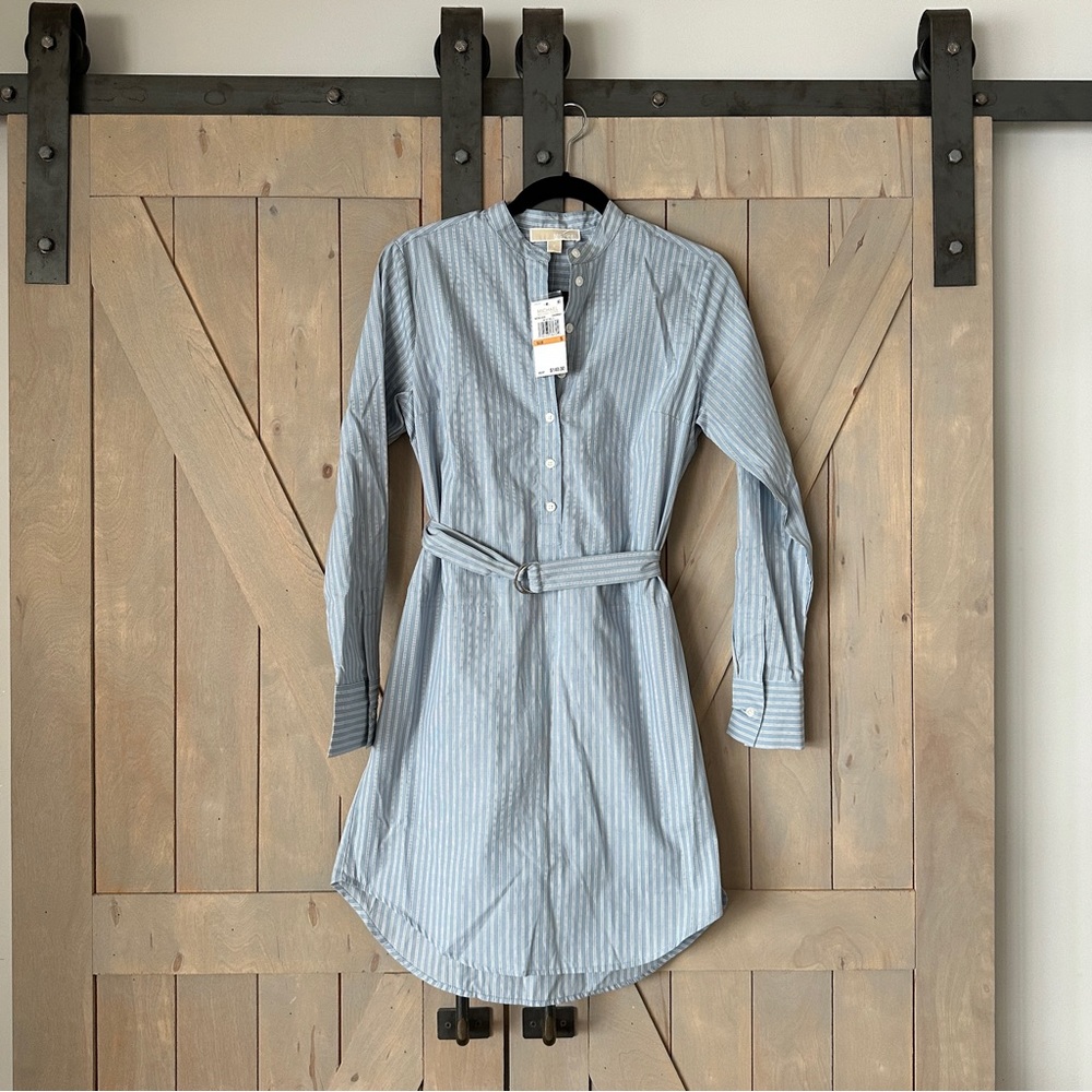 NWT Women’s Michael Kors chambray striped light blue shirt dress size small